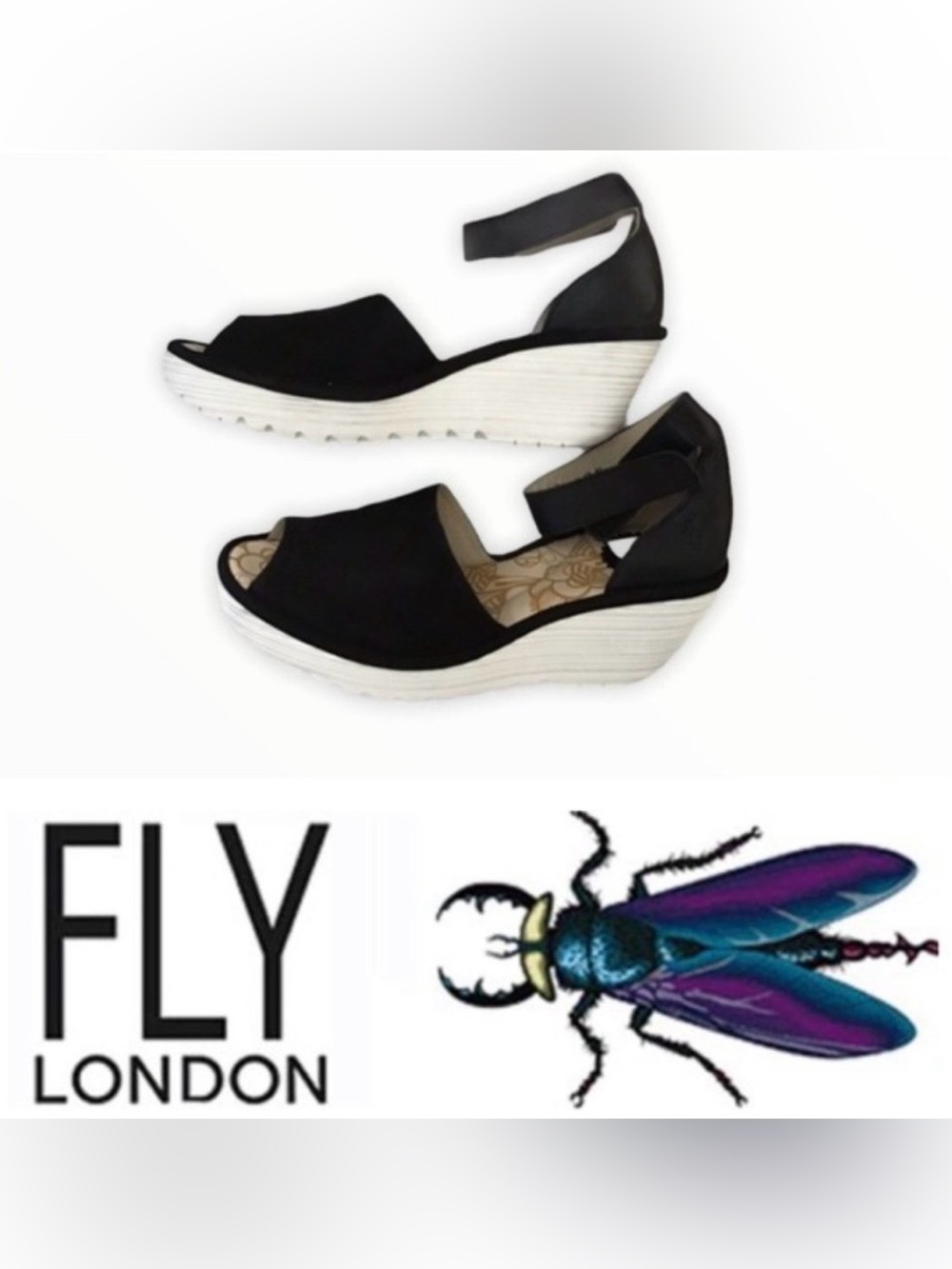 Fly London Yake Perforated Leather Wedge Sandals sz 6 NWT